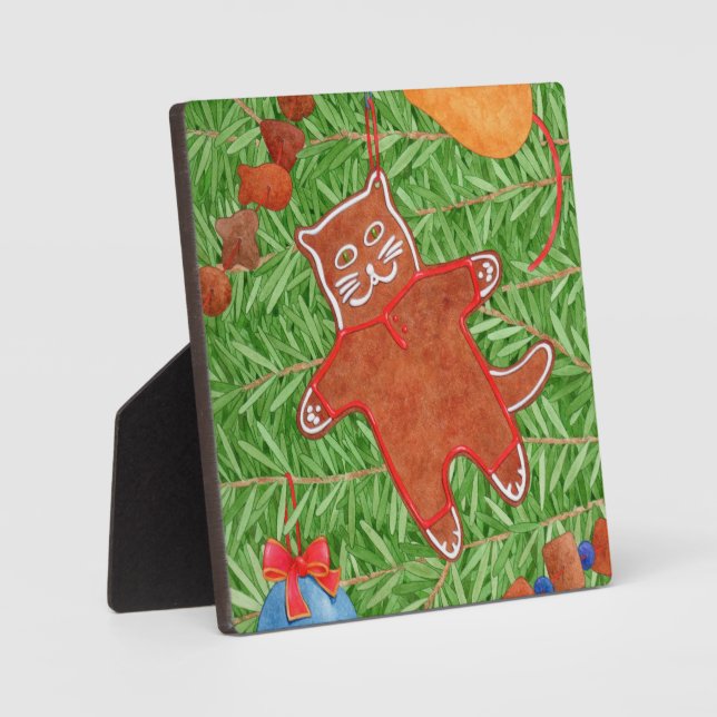 GINGERBREAD KITTY 5,5"x5,5" Plaque + Easel Fotoplatte (Vorderseite)