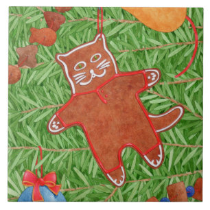GINGERBREAD KITTY 6" Square Keramik Tile Fliese