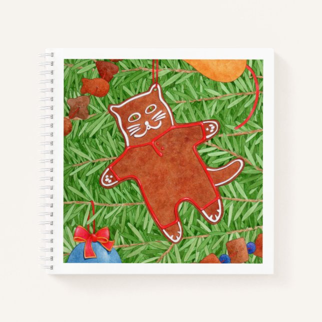 GINGERBREAD KITTY 8.5x8.5 SpiralNotebook Notizbuch (Vorderseite)