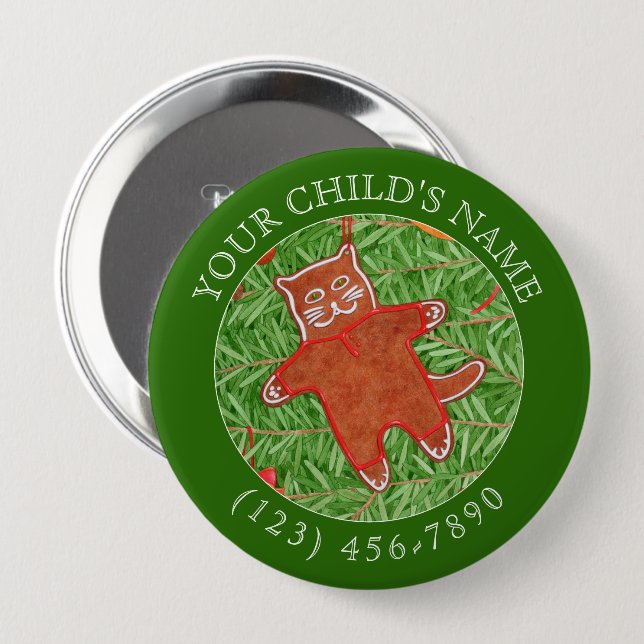GINGERBREAD KITTY Child ID Button - Grün (Vorne & Hinten)