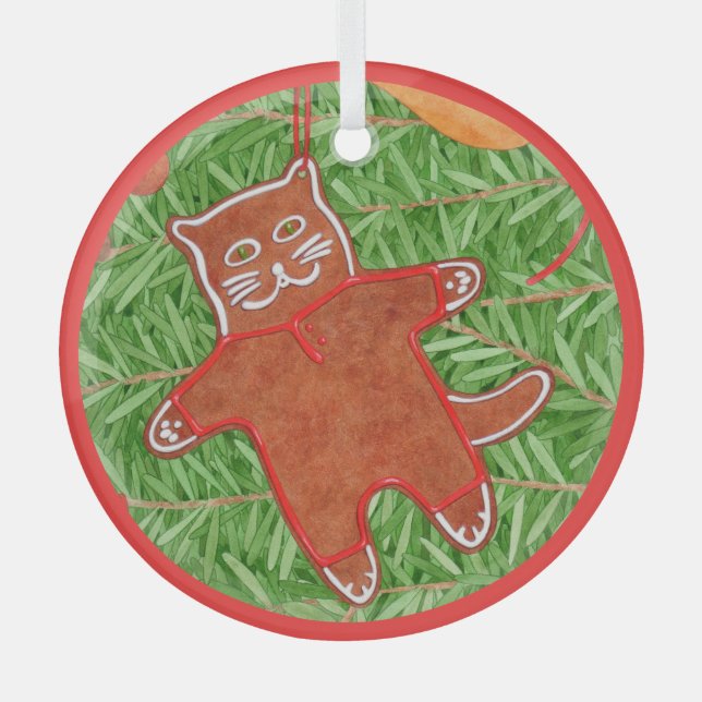 GINGERBREAD KITTY Glas Circle Ornament Ornament Aus Glas (Vorderseite)