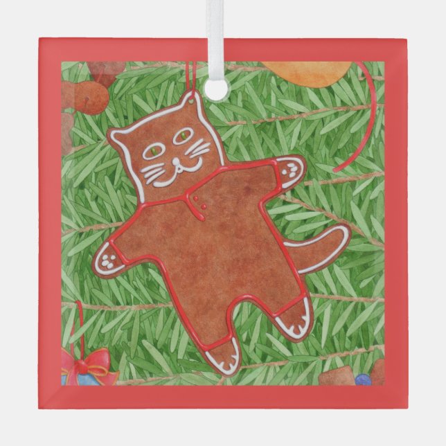 GINGERBREAD KITTY Glas Square Ornament Aus Glas (Vorderseite)