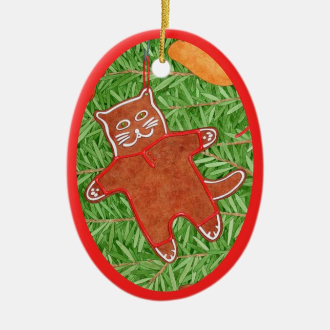 GINGERBREAD KITTY Keramik Oval Jazz Ornament (Vorne)