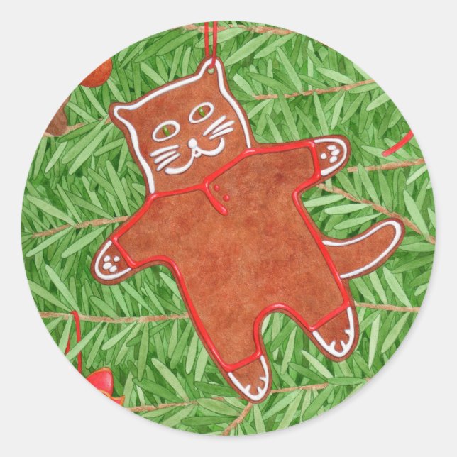 GINGERBREAD KITTY Kleine Round Stickers (Vorderseite)