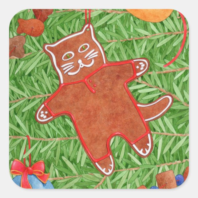 GINGERBREAD KITTY Large Square Stickers (Vorderseite)