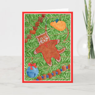 GINGERBREAD KITTY "Meowy Christmas" Karte / Rot