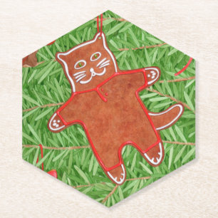 GINGERBREAD KITTY Pointy Hexagon Paper Untersetzer