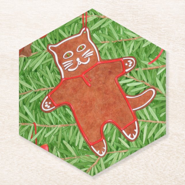 GINGERBREAD KITTY Pointy Hexagon Paper Untersetzer (Vorderseite)