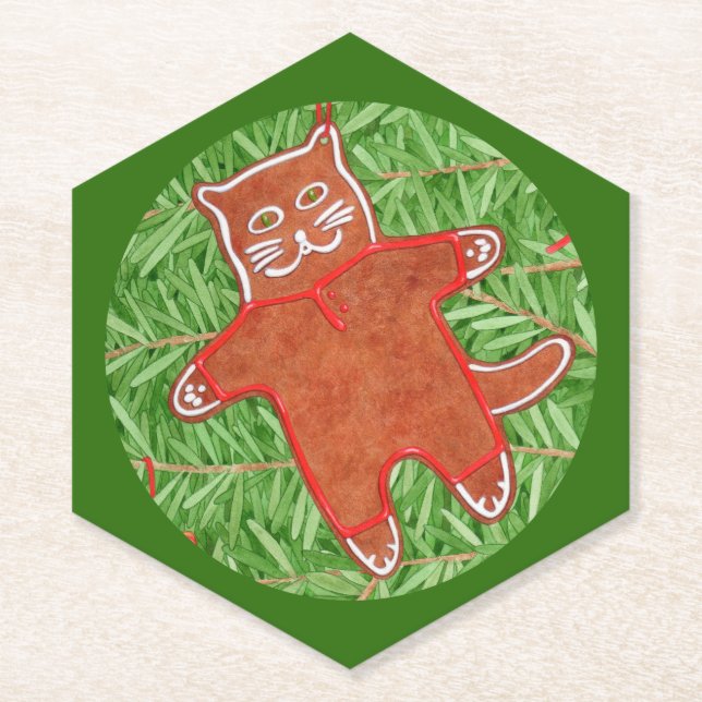 GINGERBREAD KITTY Pointy Hexagon Untersetzer / Gre (Vorderseite)