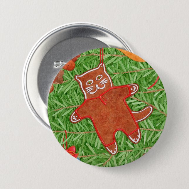 GINGERBREAD KITTY Round Button Button (Vorne & Hinten)