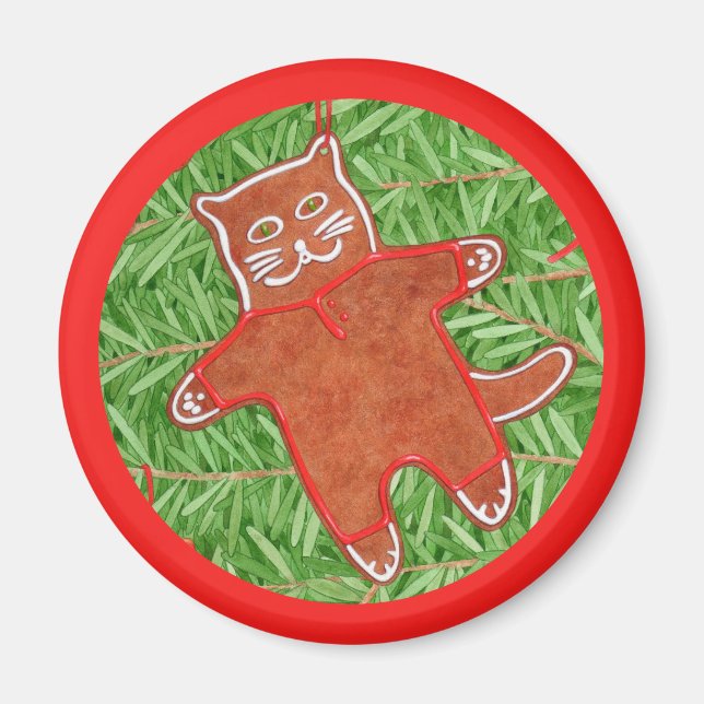 GINGERBREAD KITTY Round Magnet / Rot (Vorne)