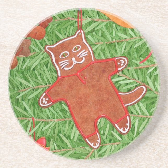 GINGERBREAD KITTY Round Sandstone Untersetzer (Vorne)