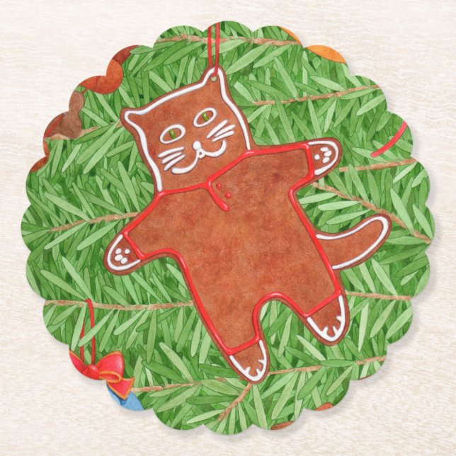 GINGERBREAD KITTY Scallout Round Paper Untersetzer (Vorderseite)