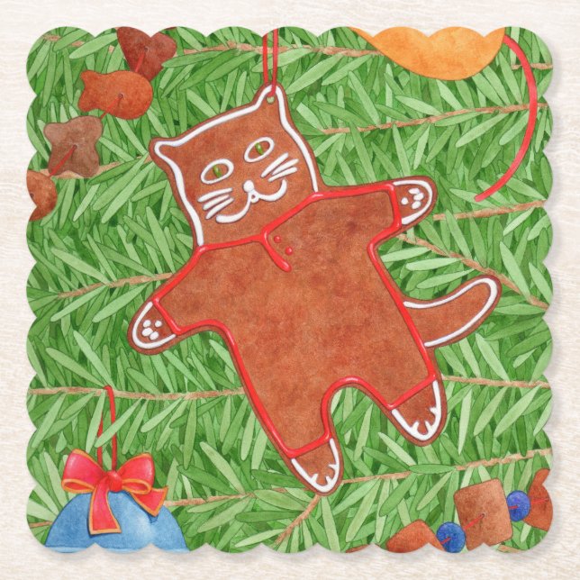 GINGERBREAD KITTY Scallove Square Untersetzer (Vorderseite)