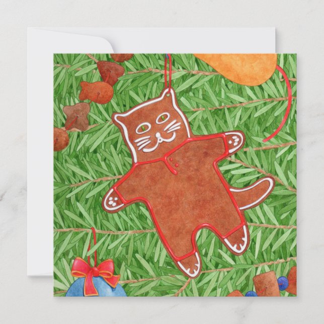 GINGERBREAD KITTY Square Flat Card (Vorderseite)