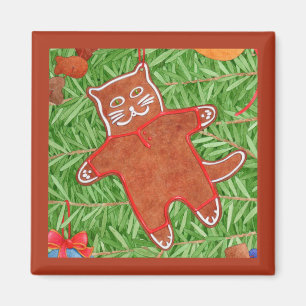 GINGERBREAD KITTY Square Magnet / Lebkuchen