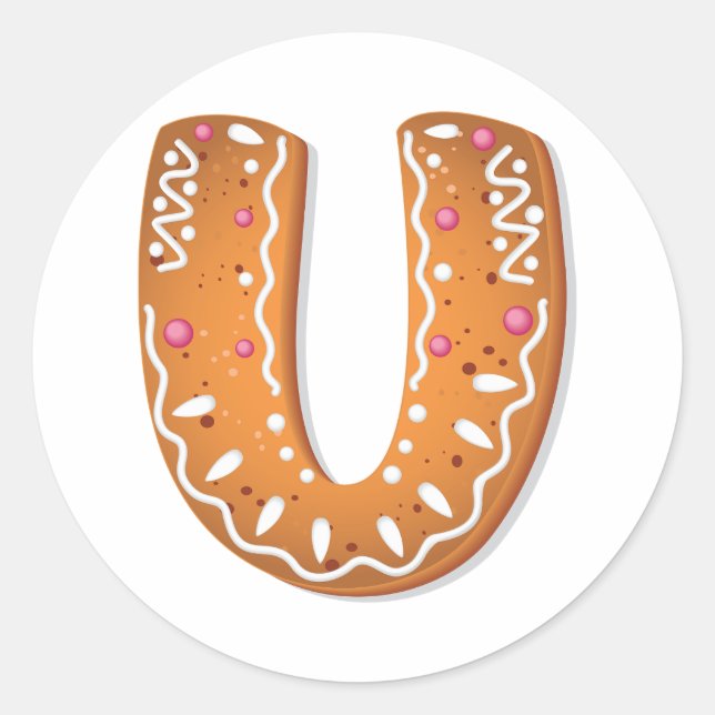 Gingerbread Letter U Monogram Holiday Cookie Runder Aufkleber (Vorderseite)