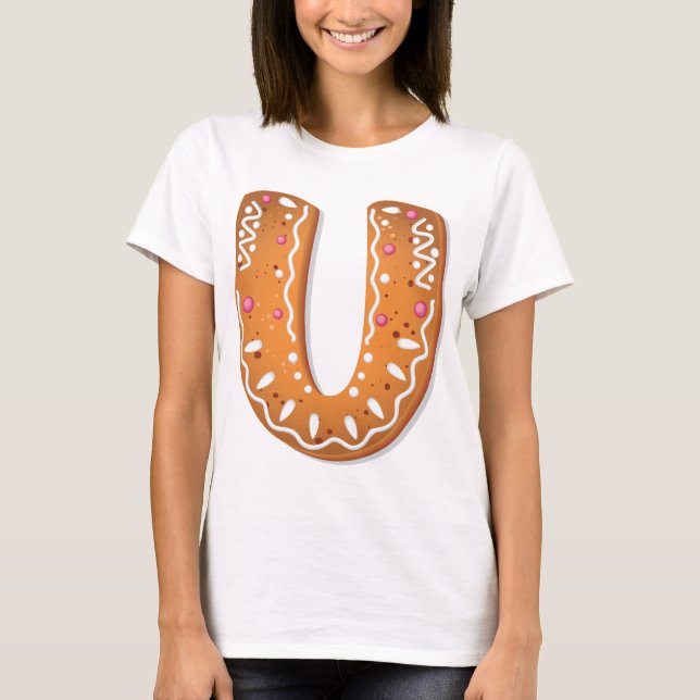 Gingerbread Letter U Monogram Holiday Cookie T-Shirt (Vorderseite)