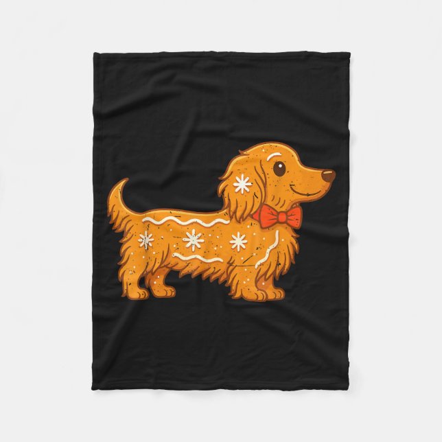 Gingerbread Long Hair Dachshund Christmas Pajama T Fleecedecke (Vorderseite)