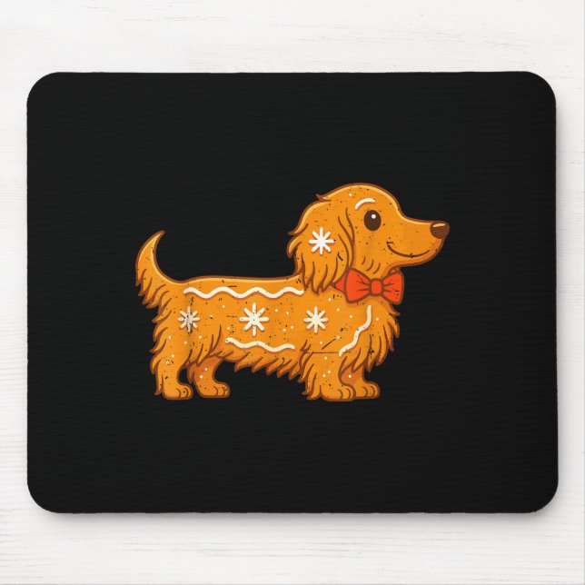 Gingerbread Long Hair Dachshund Christmas Pajama T Mousepad (Vorne)