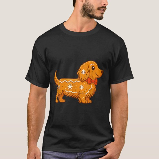 Gingerbread Long Hair Dachshund Christmas Pajama T T-Shirt (Vorderseite)