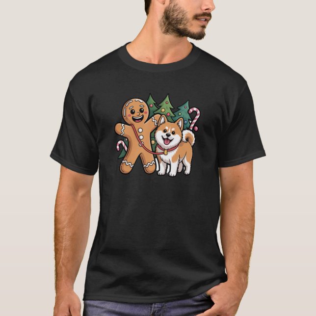 GINGERBREAD MAN AND AKITA DOG  T-Shirt (Vorderseite)