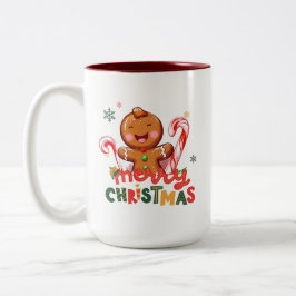 Gingerbread Man and Candy Cane Weihnachten Zweifarbige Tasse