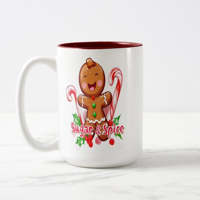 Gingerbread Man and Candy Cane Weihnachten Zweifarbige Tasse (Links)