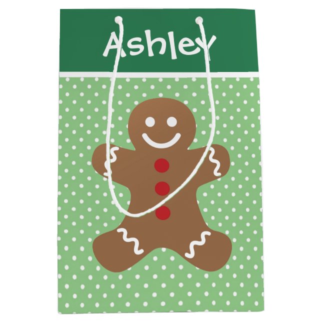 Gingerbread Man and Polka Dots Personalised Mittlere Geschenktüte (Vorderseite)