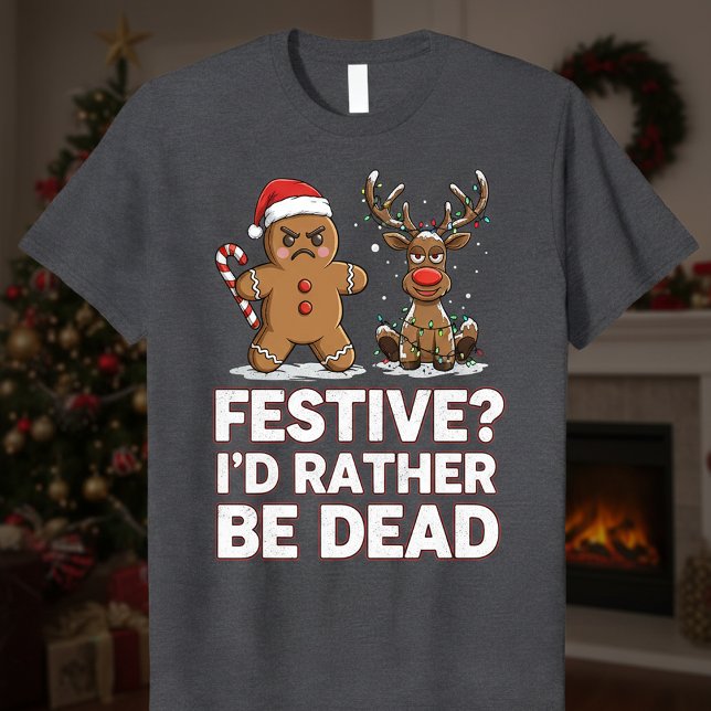 Gingerbread Man and Reindeer Sarcastic Christmas T-Shirt (Von Creator hochgeladen)