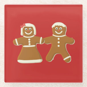 Gingerbread Man and Woman on Red Glasuntersetzer
