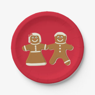 Gingerbread Man and Woman on Red Pappteller