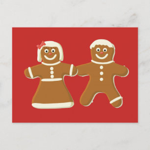 Gingerbread Man and Woman on Red Postkarte