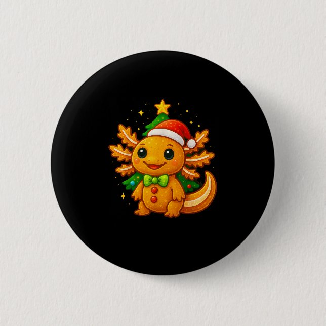 Gingerbread Man Axolotl Weihnachtsmannmütze Weihna Button (Vorderseite)