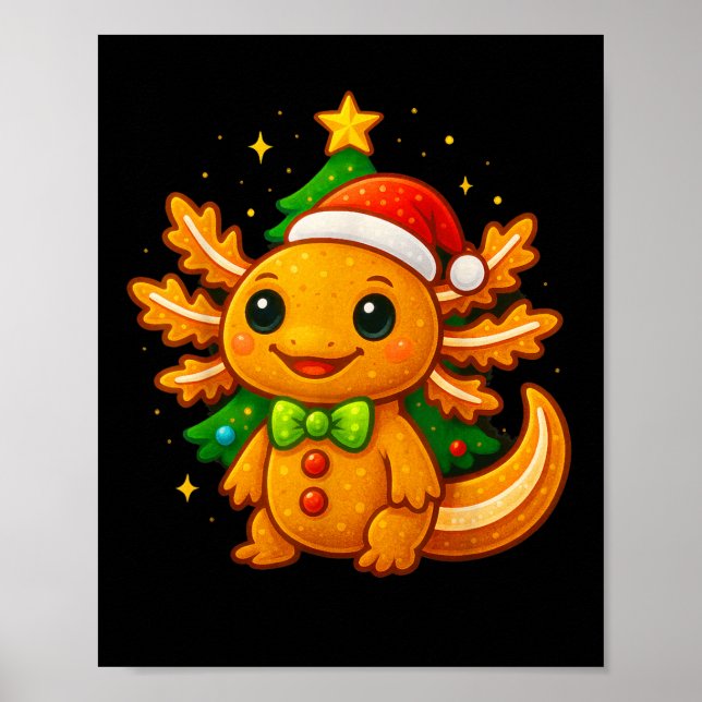 Gingerbread Man Axolotl Weihnachtsmannmütze Weihna Poster (Vorne)