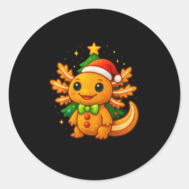 Gingerbread Man Axolotl Weihnachtsmannmütze Weihna Runder Aufkleber (Vorderseite)