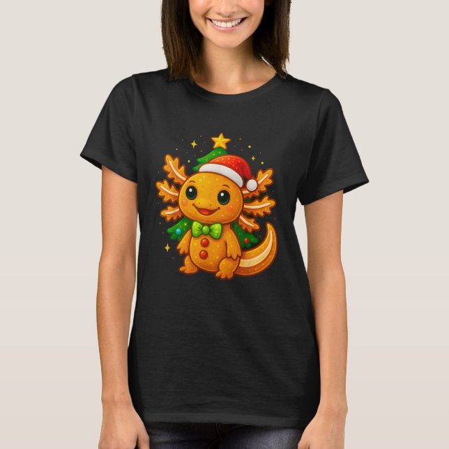 Gingerbread Man Axolotl Weihnachtsmannmütze Weihna T-Shirt (Vorderseite)
