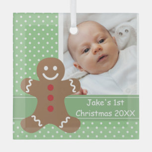 Gingerbread Man Baby's First Christmas Foto Ornament Aus Glas