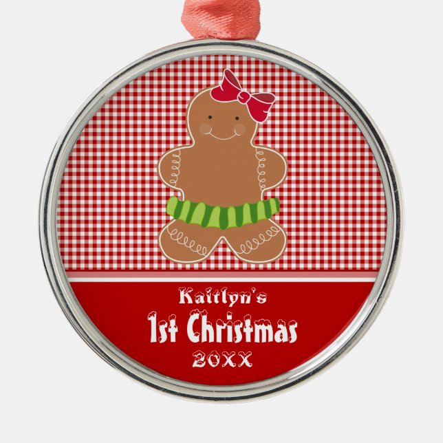 Gingerbread Man Baby's First Christmas Ornament Aus Metall (Vorne)