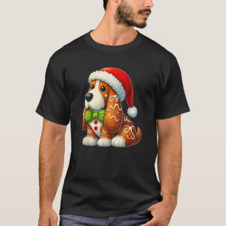Gingerbread Man Basset Hound Christmas Dog Womens  T-Shirt