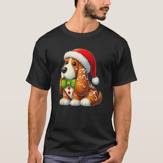 Gingerbread Man Basset Hound Christmas Dog Womens  T-Shirt (Vorderseite)