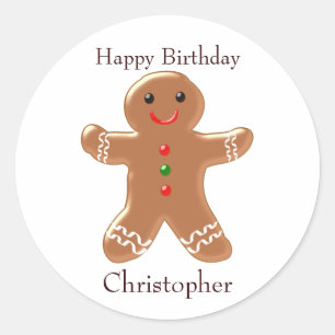 Gingerbread Man Birthday Runder Aufkleber