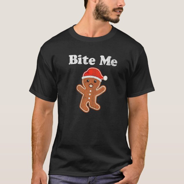 Gingerbread Man Bite Me Weihnachtskeks Kostüm T-Shirt (Vorderseite)