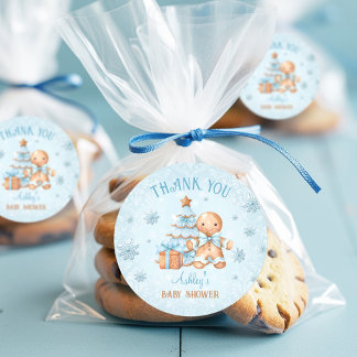 Gingerbread Man Blue Christmas Boy Baby Shower Runder Aufkleber