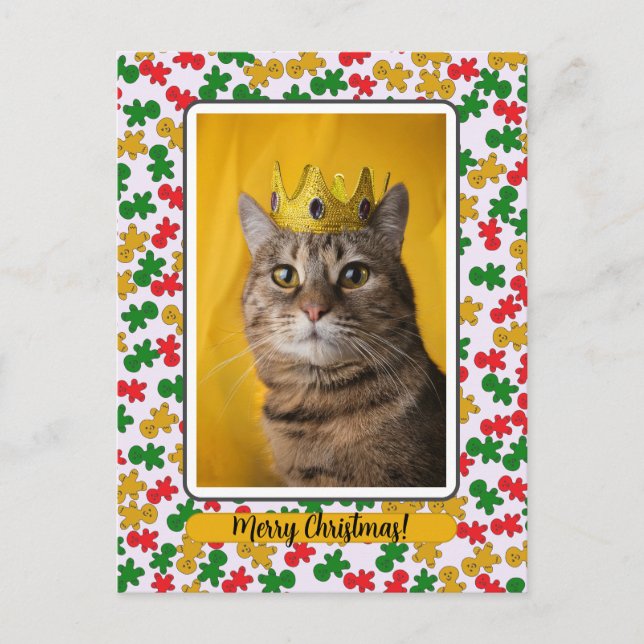 Gingerbread Man Border around Cat Postkarte (Vorderseite)