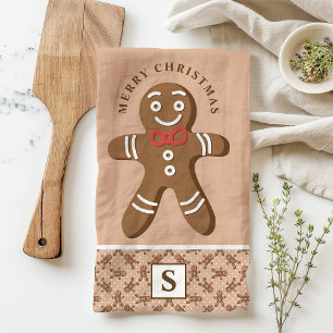 Gingerbread Man Brown Monogram Frohe Weihnachten Geschirrtuch