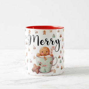 Gingerbread Man & Candy Cane Weihnachtsgeschenk Zweifarbige Tasse