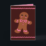 Gingerbread Man Card Feiertagskarte<br><div class="desc">A big gingerbread boy with pink icing is the focal point of this Christmas card! The designs are from original illustrations.</div>