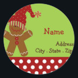 Gingerbread Man Christmas Address Label Runder Aufkleber<br><div class="desc">Gingerbread Man Christmas Address Label</div>