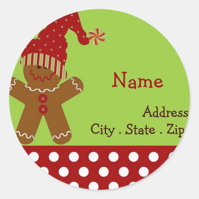 Gingerbread Man Christmas Address Label Runder Aufkleber (Vorderseite)